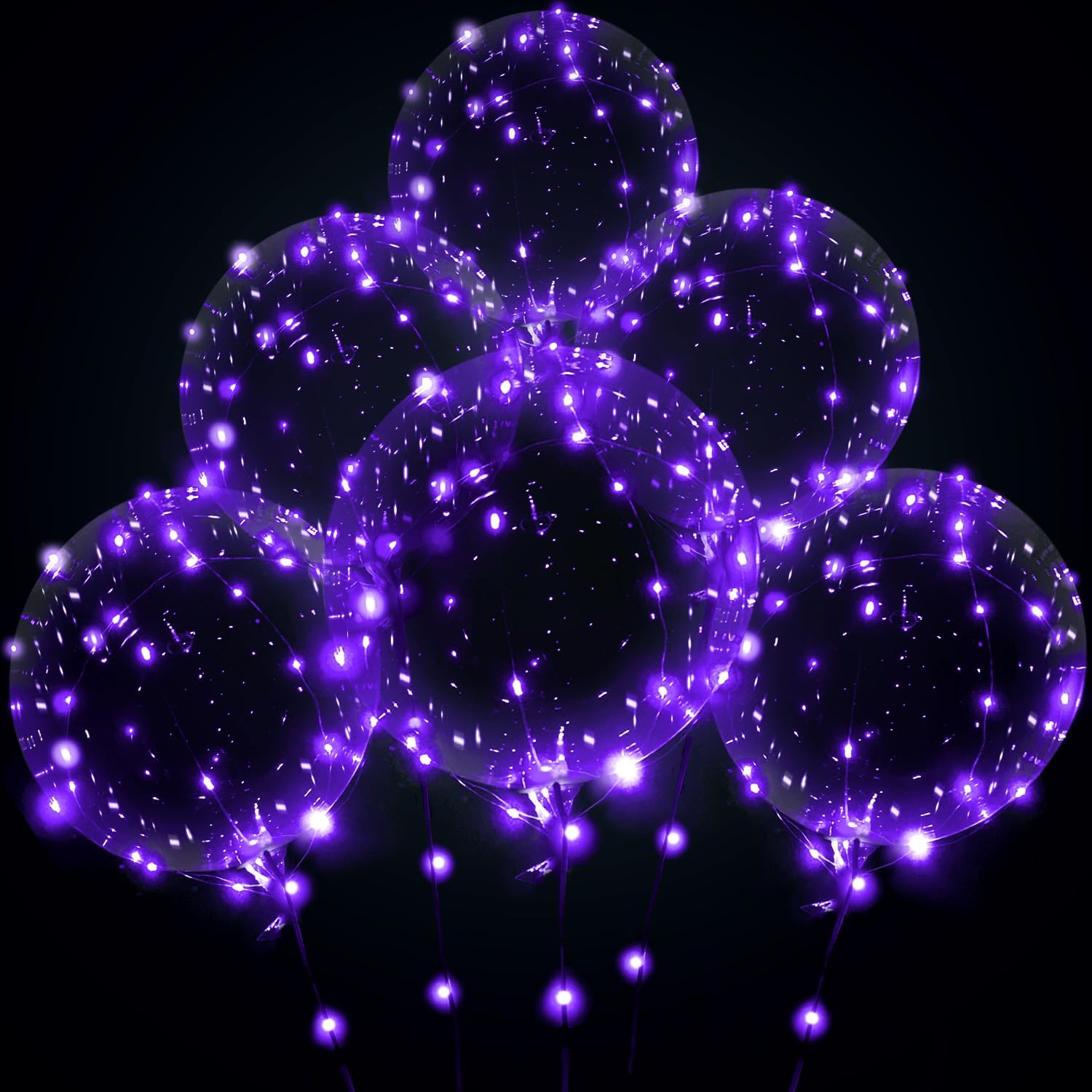 Purple Led Light Up Balloons 20 Inch Transparent Bobo Balloon Party for Valentines Day Wedding Christmas Birthday Party Decorations